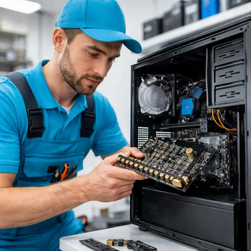 Мастер устанавливает звуковую карту на ПК в Волгограде